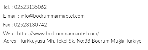 Bodrum Marma Otel telefon numaralar, faks, e-mail, posta adresi ve iletiim bilgileri